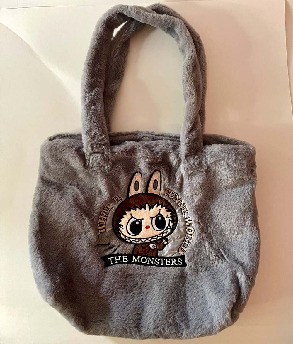 Pop Mart The Monsters Labubu Faux Fur Embroidered Tote Bag